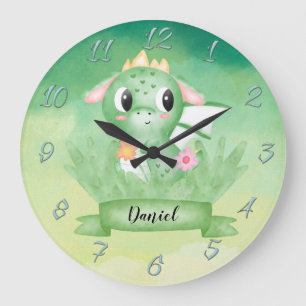 Bébé mignon Dragon Aquarelle Horloge ronde