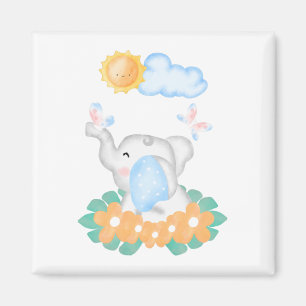 Bébé mignon éléphant avec fleurs orange Aimant