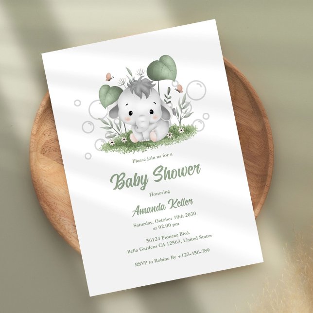 Bébé mignon Eléphant Baby shower Invitation (Créateur téléchargé)
