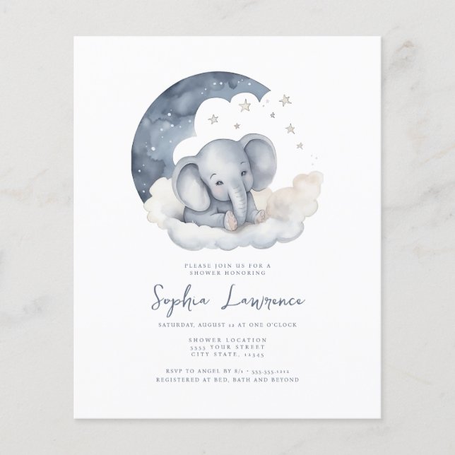Bébé mignon Eléphant Baby shower Invitation (Devant)