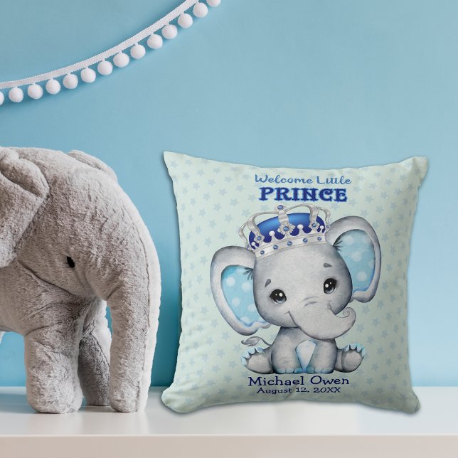Bébé mignon éléphant garçon Prince Jeter oreiller (Créateur téléchargé)