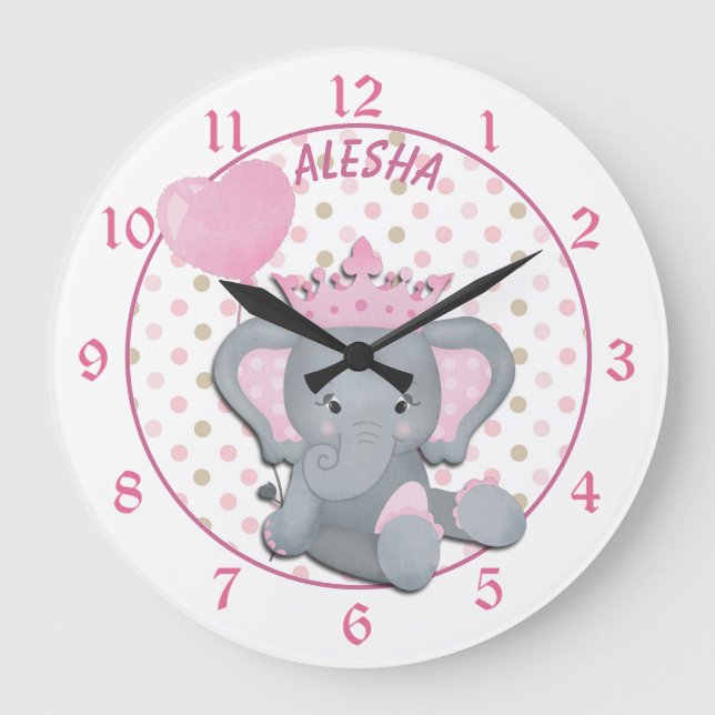 Bébé mignon Eléphant Princesse Grande horloge (Recto)