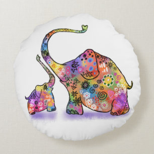 Bébé mignon et maman Elephant Coussin rond