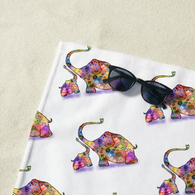 Bébé mignon et maman Eléphants Plage Serviette (En situation)