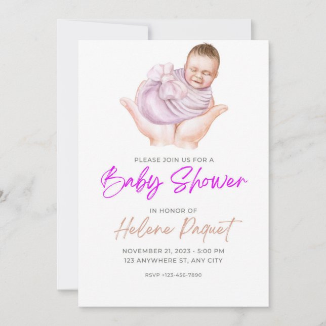 Bébé mignon fille douche Invitation (Devant)