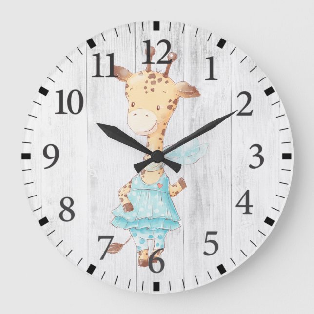 Bébé mignon fille Giraffe Horloge murale (Recto)