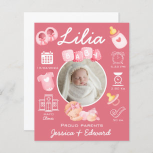 Bébé mignon Fille Naissance Statistiques Rose Nouv