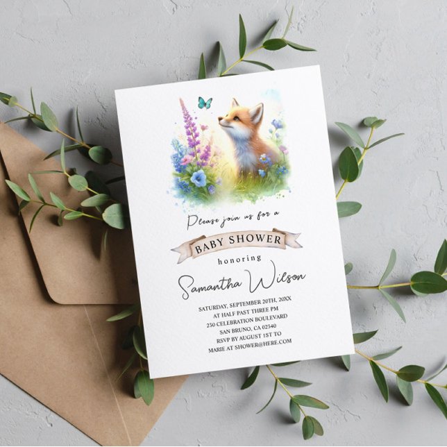 Bébé mignon Fox et Baby shower papillon Invitation (Créateur téléchargé)