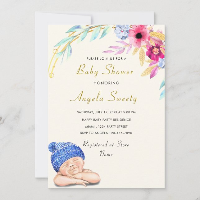 Bébé mignon garçon douche Invitation Exemple (Devant)