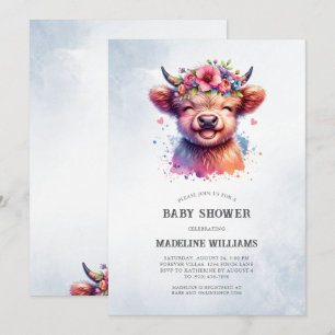 Bébé mignon Highland Cow Baby shower Invitation