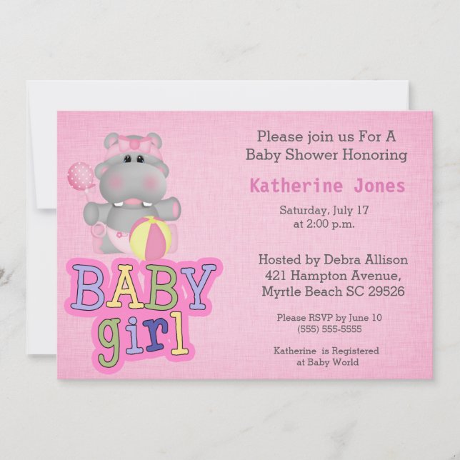 Bébé mignon Hippo Baby shower Invitation (Devant)