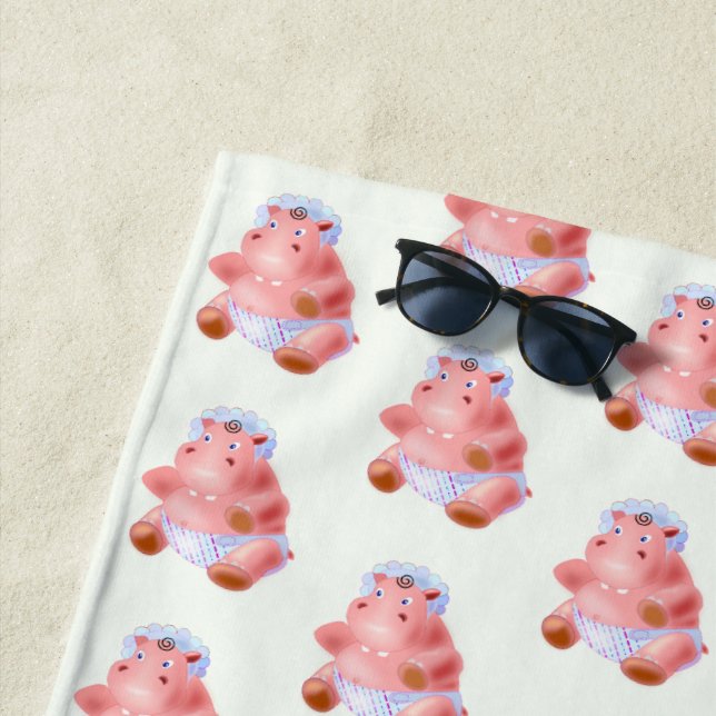 Bébé mignon Hippo Drôle serviette de plage (En situation)