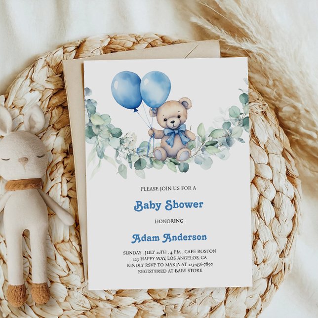 Bébé mignon Invitation douche garçon - Ballons Ble (Créateur téléchargé)