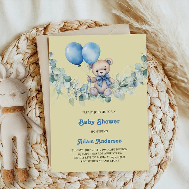 Bébé mignon Invitation douche garçon - Ballons Ble (Créateur téléchargé)