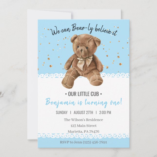 Bébé mignon Ours Anniversaire Invitation (Devant)