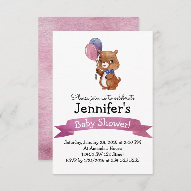Bébé mignon ours Baby shower Fête Invitation (Devant / Derrière)