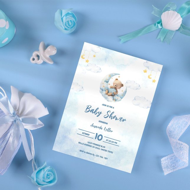 Bébé mignon ours sur Lune Baby shower Invitation (Créateur téléchargé)