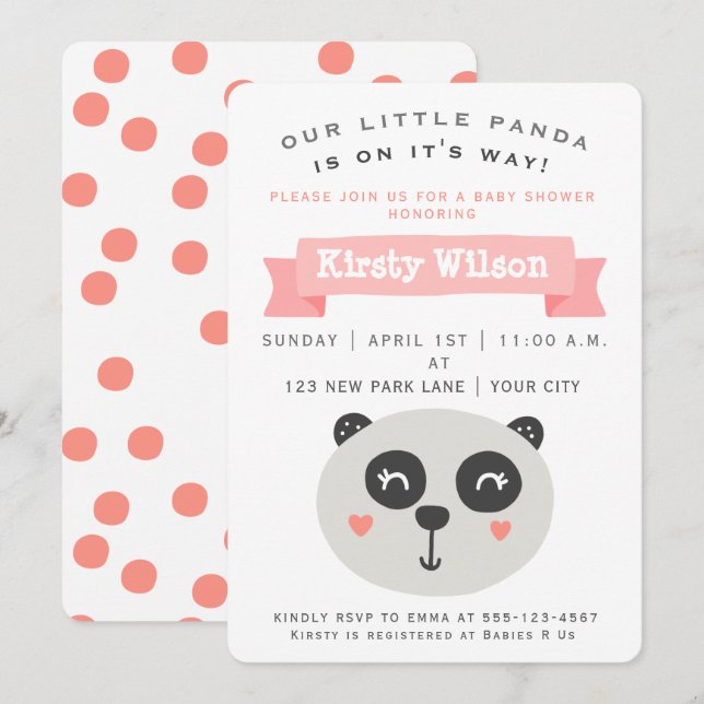 Bébé mignon Panda Ours | Invitation Baby shower (Devant / Derrière)