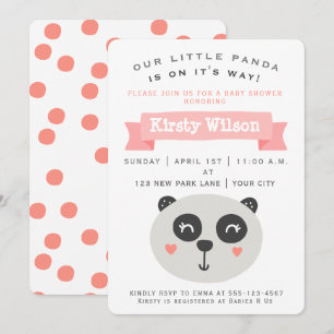 Bébé mignon Panda Ours   Invitation Baby shower