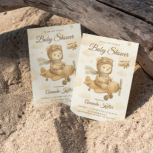 Bébé mignon pilote Ours Baby shower Invitation