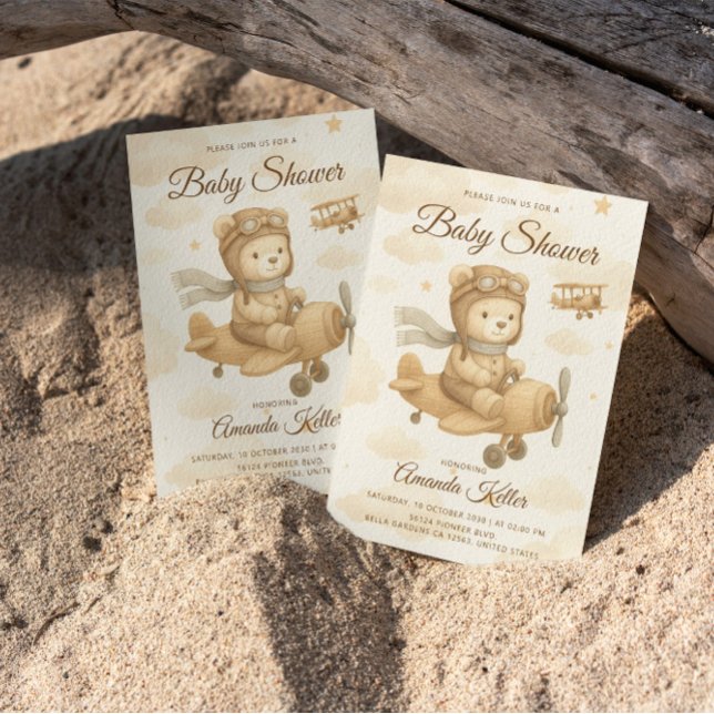 Bébé mignon pilote Ours Baby shower Invitation (Créateur téléchargé)