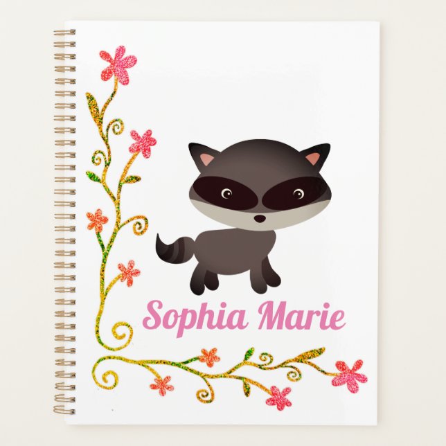 Bébé mignon Raccoon avec fleurs (Devant)