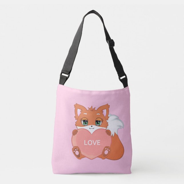 Bébé mignon renard avec coeur sur Sac Crossbody ro (Devant)