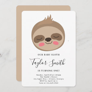 Bébé mignon Sloth Anniversaire Fête Invitation