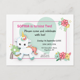 Bébé mignon Unicorn Invitation deuxième anniversai