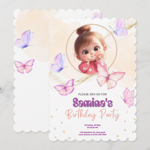 Bébé mignonne Fille Anniversaire Invitation avec r