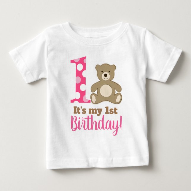 Bébé Mon premier T-shirt d'ours en peluche rose pour fi (Devant)
