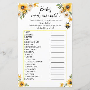 Bébé mot bambou bimbo abeille jeu baby shower