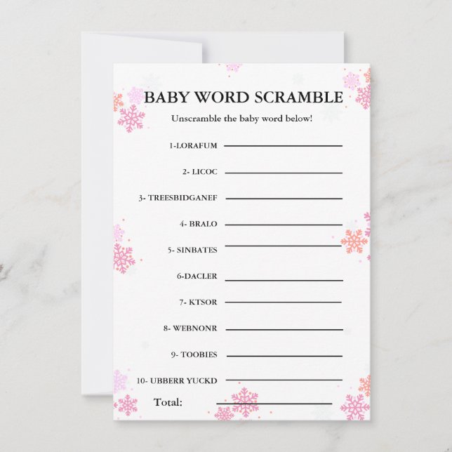 Bébé mot scramble baby shower jeu Carte (Devant)