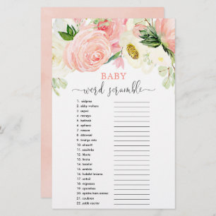 Bébé mot scramble baby shower jeu vert rose