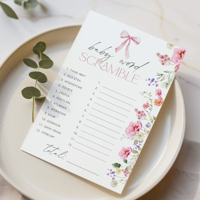 Bébé mot Scramble Bow Floral baby shower jeu (Créateur téléchargé)