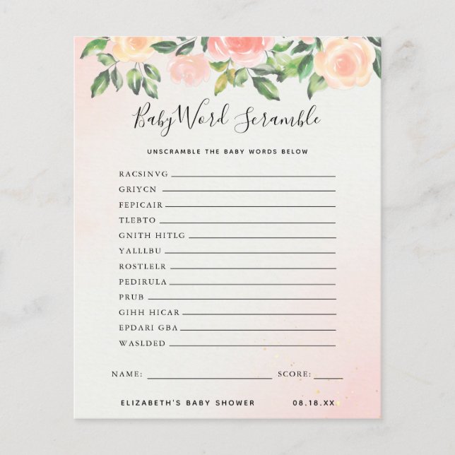 Bébé Mot Scramble | Jeu Baby shower (Devant)