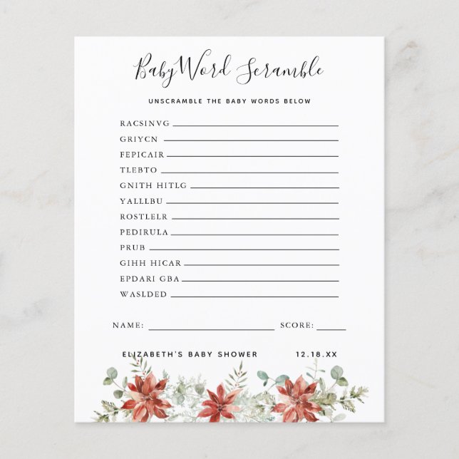 Bébé Mot Scramble | Jeu Baby shower (Devant)