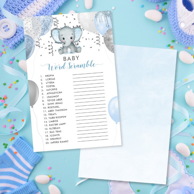 Bébé Mot Scrambule Garçon Eléphant Douche Jeu (Baby Word Scramble Boy Elephant Shower Game)