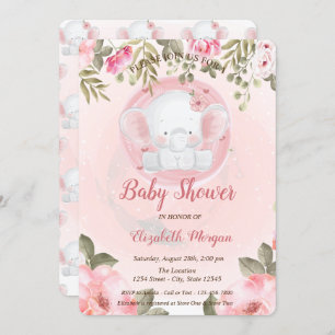 Bébé mou Eléphant Floral Baby shower Invitation