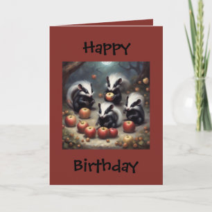 Bébé mouffettes et carte d'anniversaire aux pommes