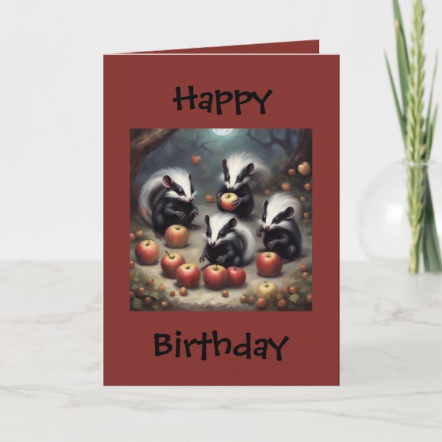 Bébé mouffettes et carte d'anniversaire aux pommes (Devant)