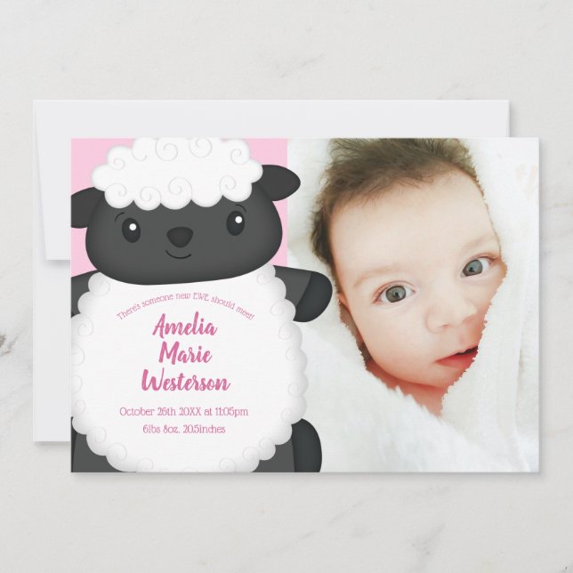 Bébé mouton rose Faire-part (Devant)