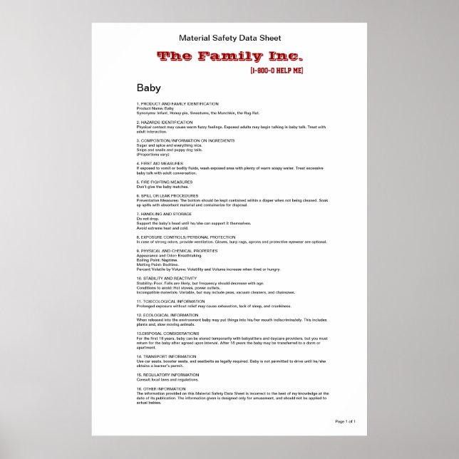 Bébé MSDS drôle affiche (Devant)