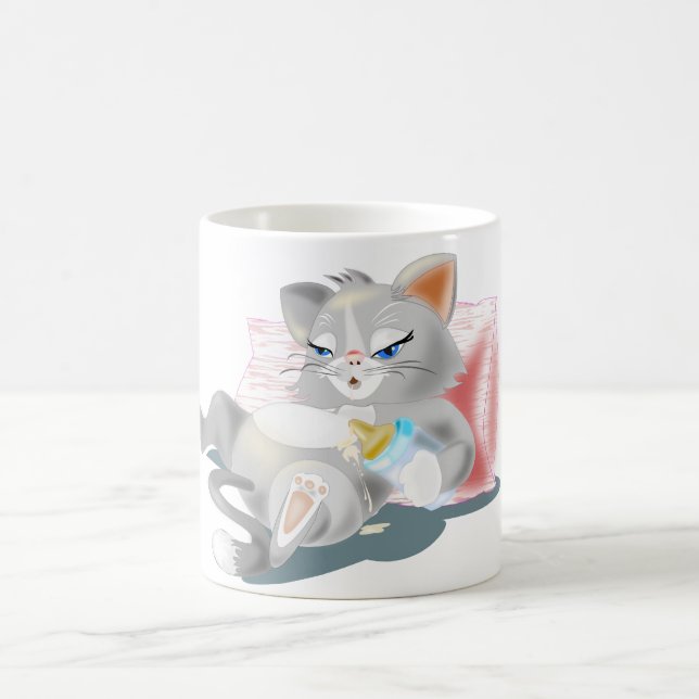 Bébé Mug avec Petit Kitten Manger Lait - Peinture (Centre)
