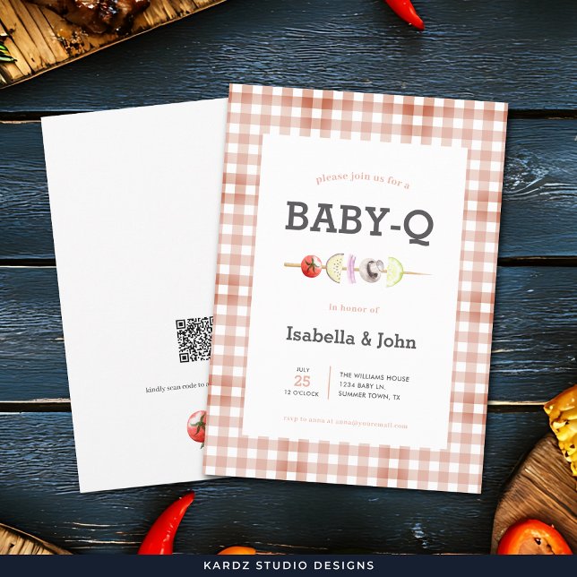 Bébé Neutre Q Barbecue Baby shower Invitation (Front and back of card shown in 5 x 7 in. Add QR on  back of the card for gift registry or change it)