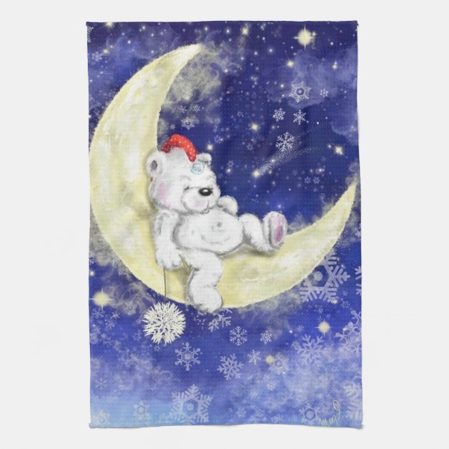 Bébé Ours Dormir Sur La Lune Serviette De Cuisine (Vertical)