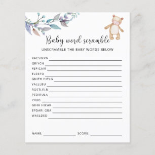Bébé Ours Mot Scramble Jeu Baby shower