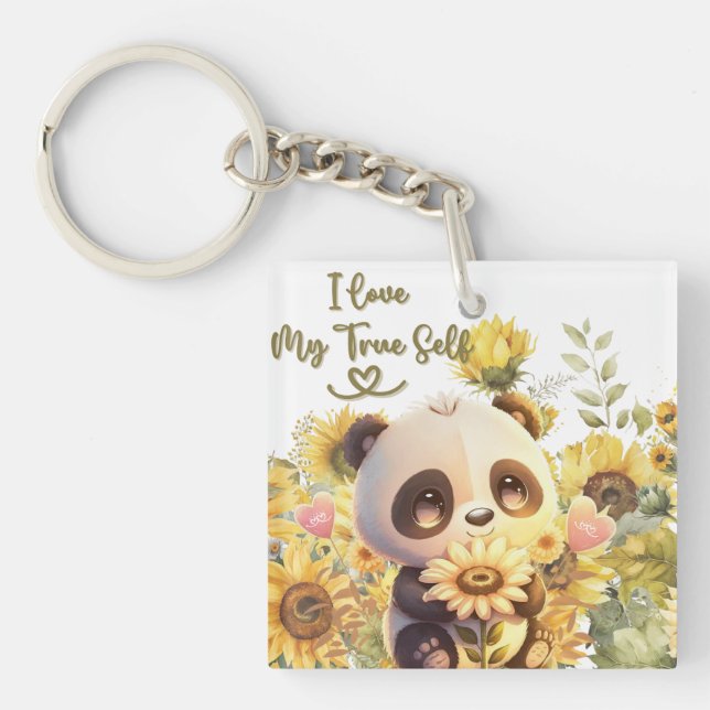 Bébé Panda avec porte-clés acrylique tournesol (Devant)