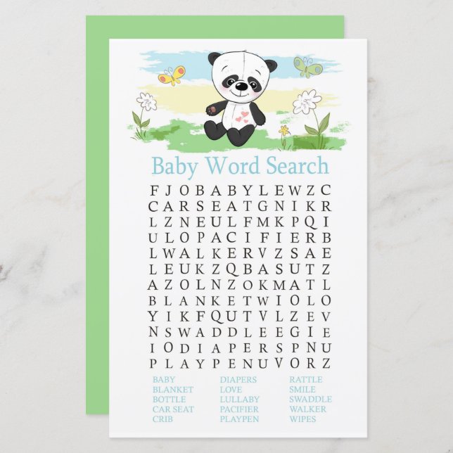 Bébé panda Baby shower Word Recherche Jeu (Devant / Derrière)