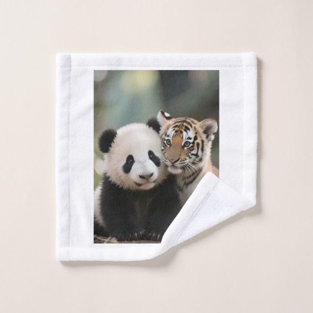 Bébé Panda Mignon et Jeune Tigre Faune Bébé Blank (Gant de toilette)